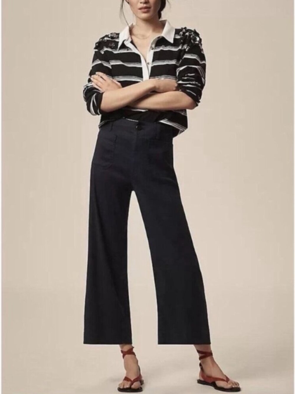 Anthropologie Maeve The Colette Magic Fabric Wide-Leg Pants in Black Size 31